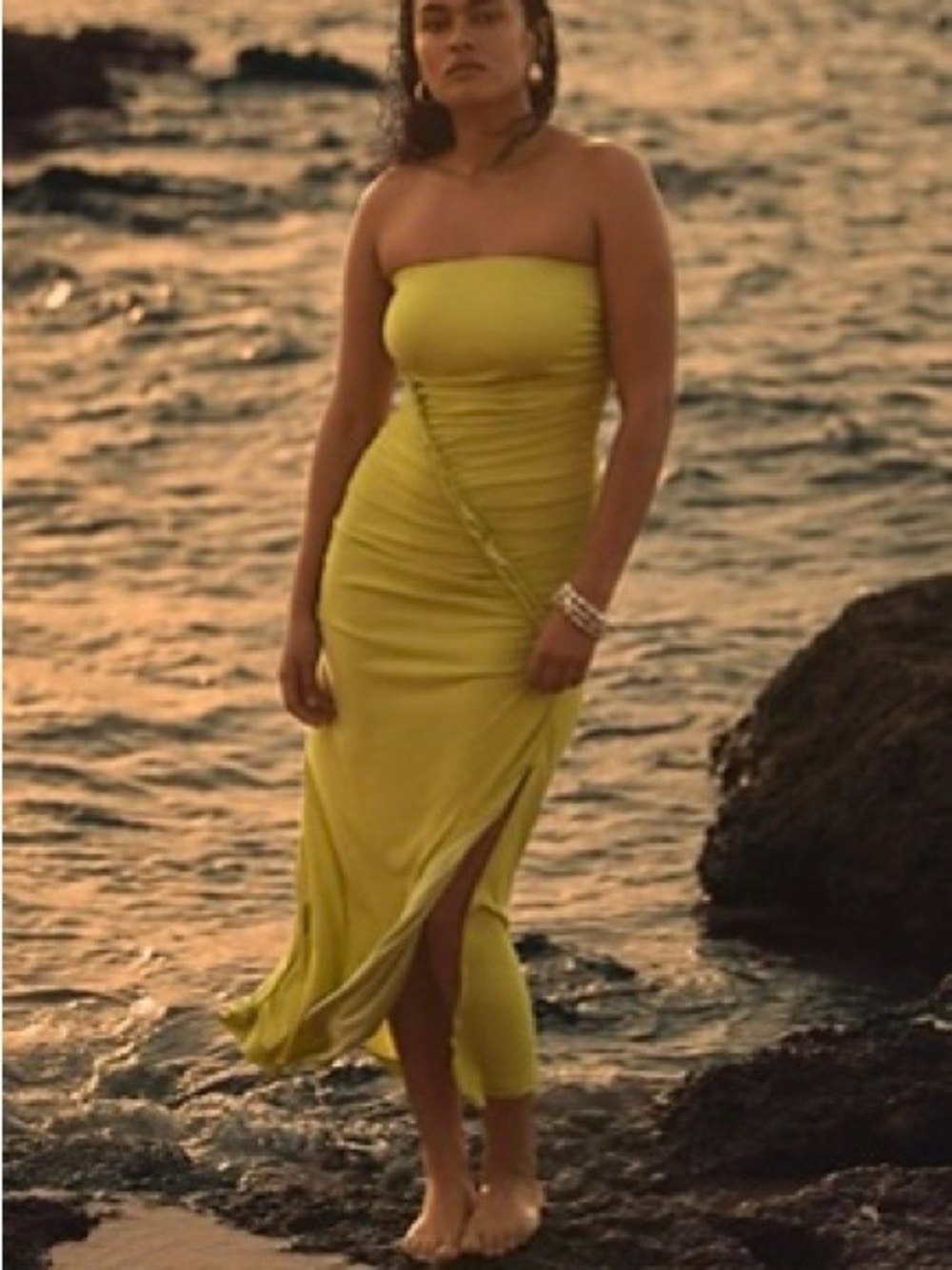 Anthropologie Celandine Gabbie Strapless  Chartreuse Ruched Tube Dress - NWT
